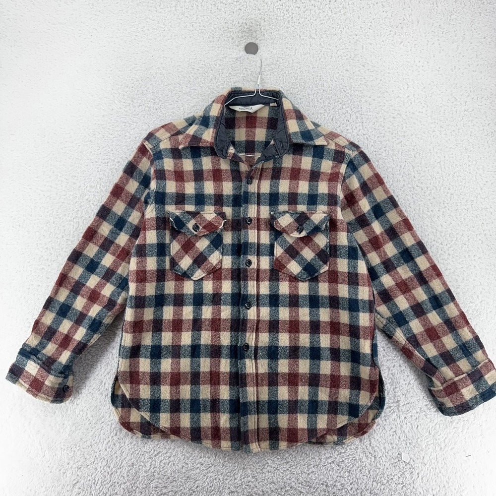 Vintage 80s Woolrich Plaid Wool Button Up‎ Mens Large Blanket Outdoors